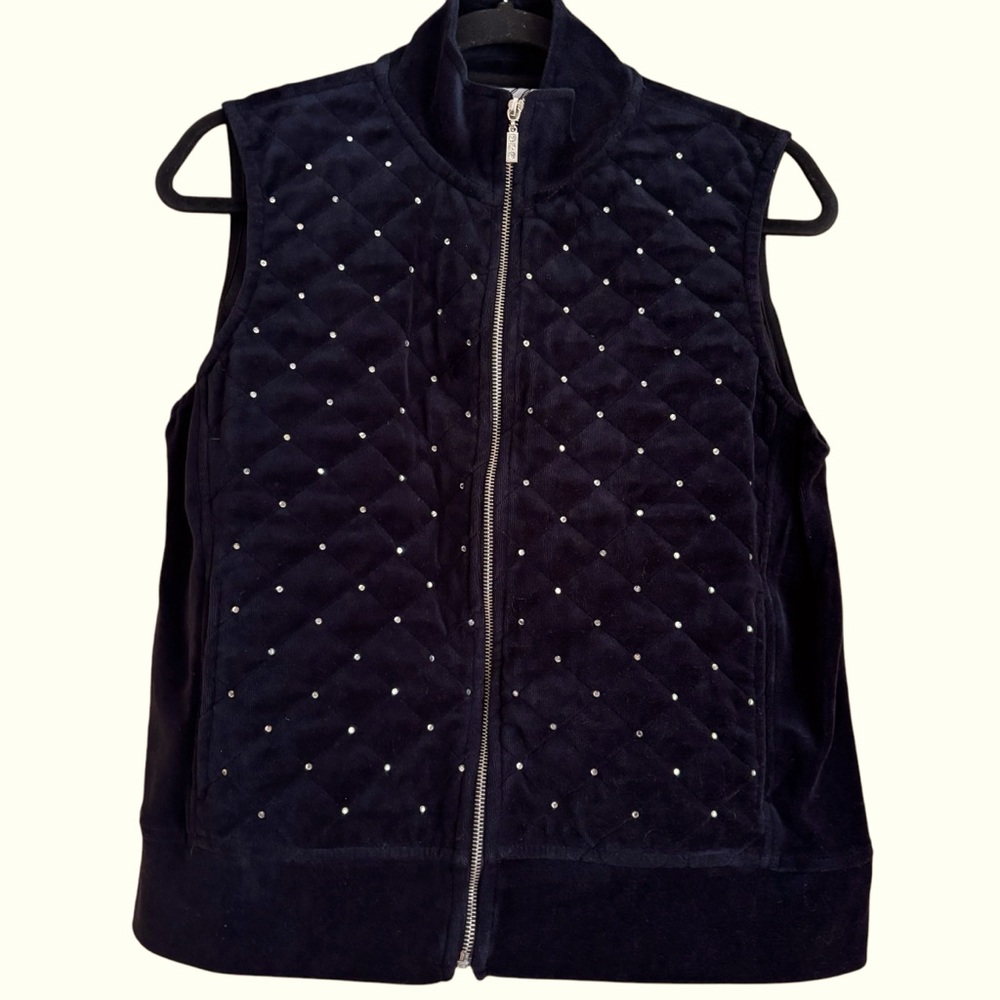 Birch Hill Black Quilted Vest with‎ Rhinestones! Petite Medium